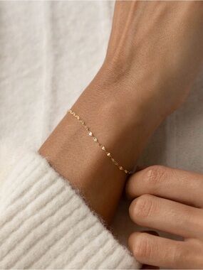 18K Solid Gold Mirror Link Bracelet 1.6mm 6.5” – New